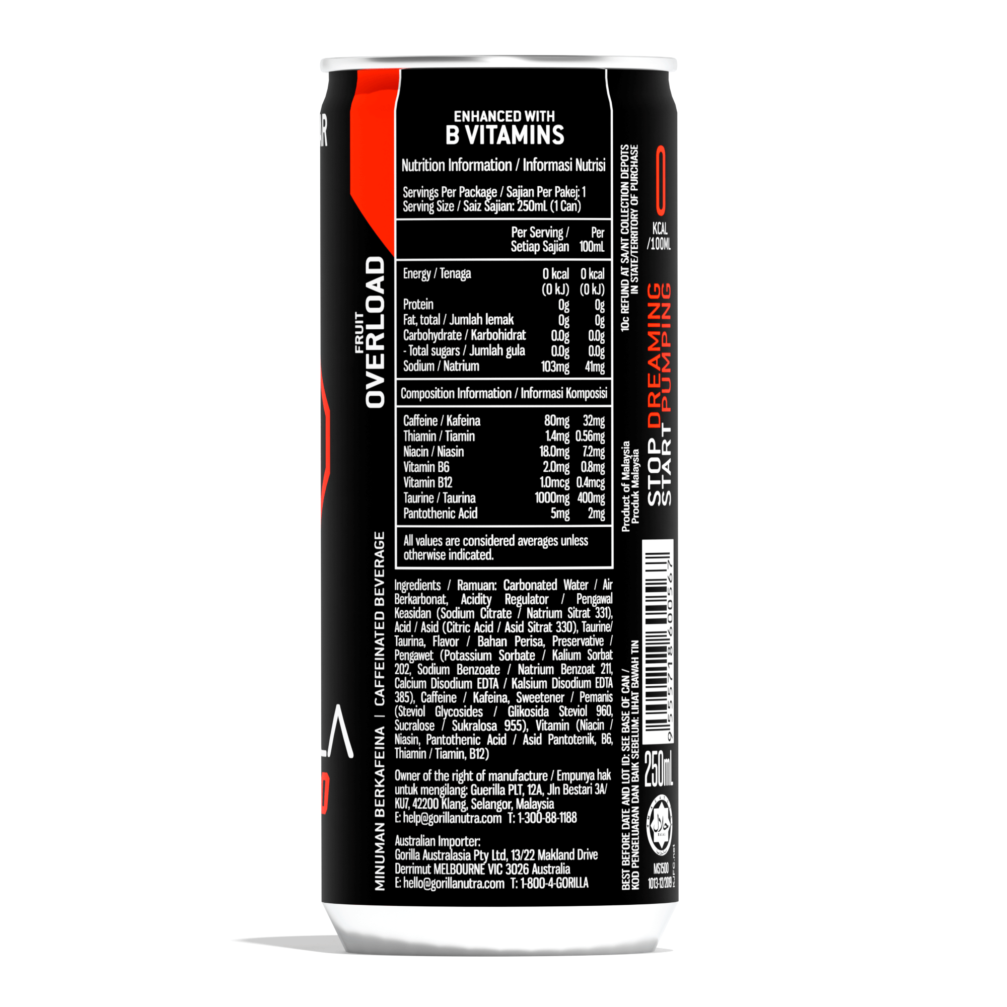 GORILLA Turbo ZERO Fruit Overload 250mL x 24 Cans/Carton - Image 3
